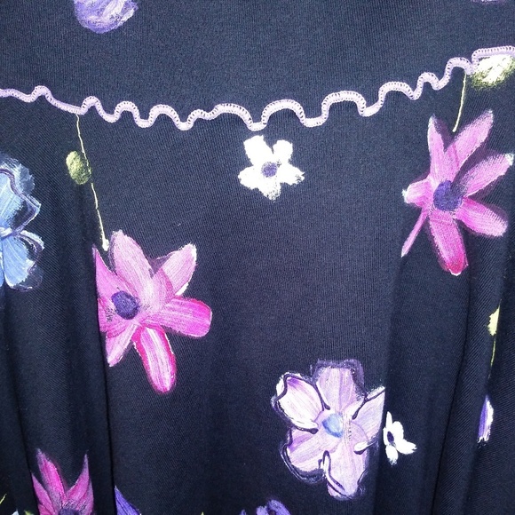 VTG hand painted skirt Knit NWOT Handkerchief hem purple trim flare stretch - Picture 3 of 6